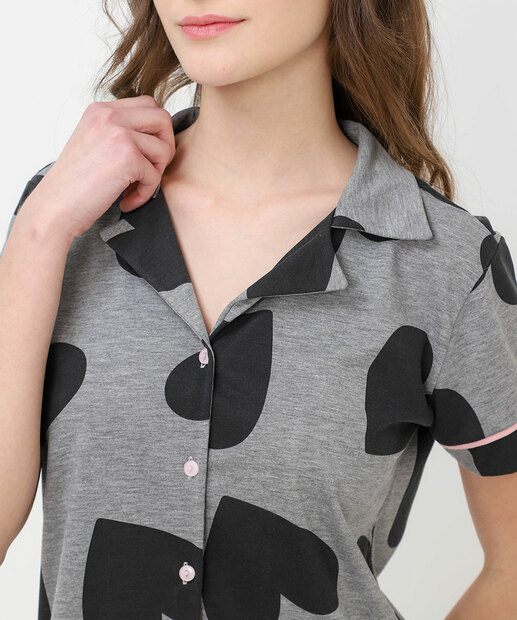 Pijama Feminino Americano Coração Marisa Cinza