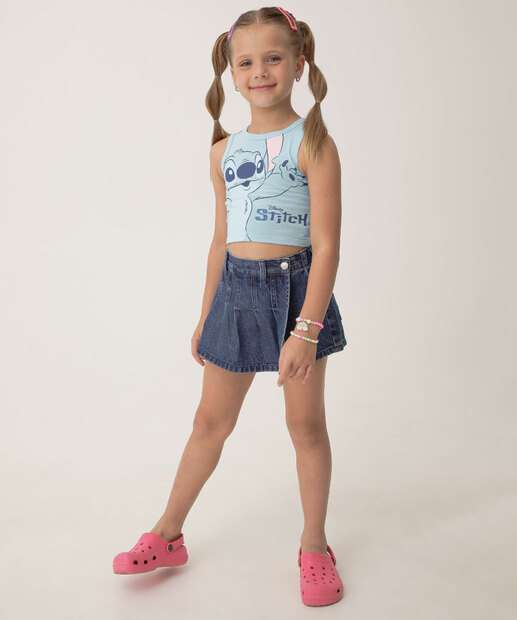 Blusa Infantil Cropped Stitch Tam 4 a 10 Azul