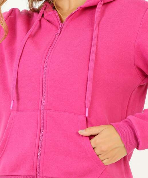 Casaco Feminino Fitness Moletom Flanelado Capuz Bolsos Marisa