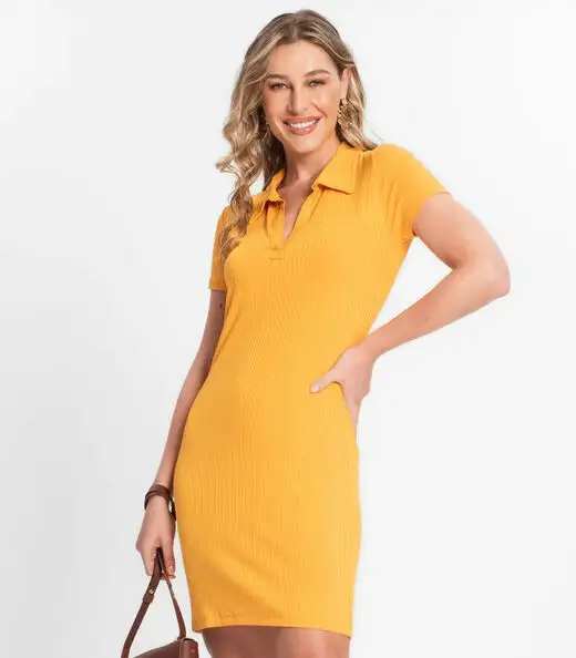 Vestido De Ribana Canelado Feminino Endless Amarelo
