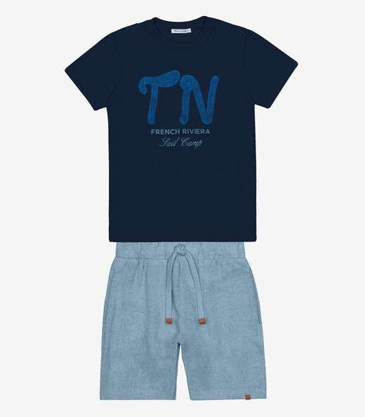 Conjunto Menino Camiseta Com Bermuda Trick Nick Azul