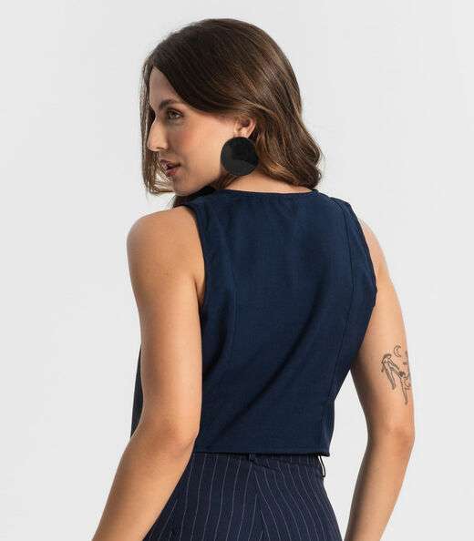 Colete Feminino Em Alfaiataria Style Box Azul