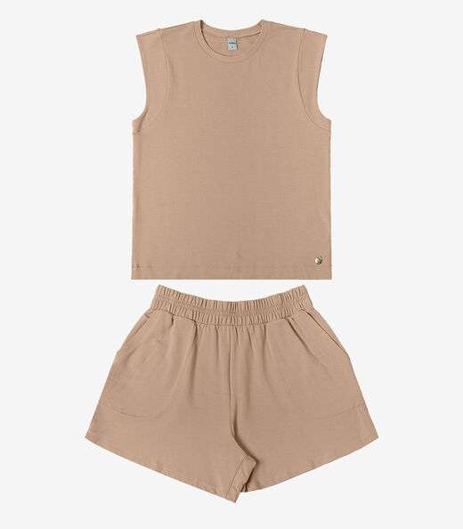 Conjunto Feminino Regata Com Shorts Rovitex Marrom