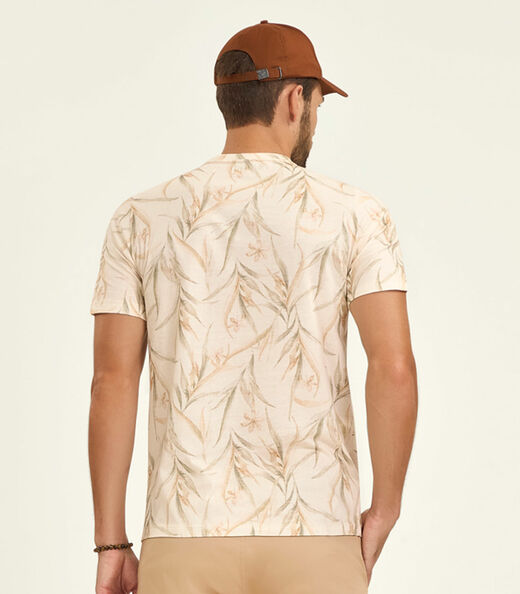 Camiseta Masculina Manga Curta Meia Malha Diametro Bege