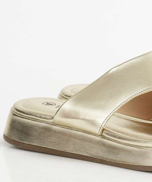 Tamanco Feminino Tiras Flatform Metalizado Via Uno