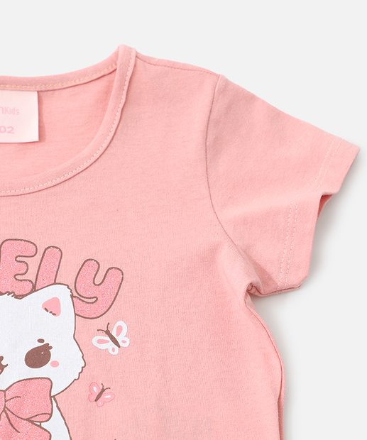 Blusa Infantil Estampa Gato Marisa Tam 1 a 3 Rosa