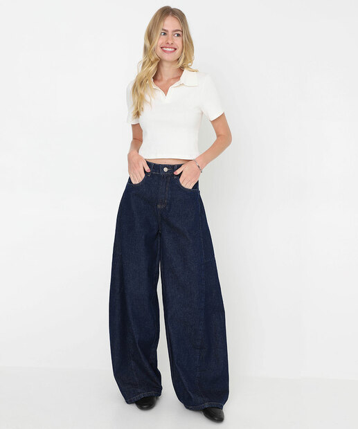 Blusa Polo Cropped Feminina Canelada Marisa Off White