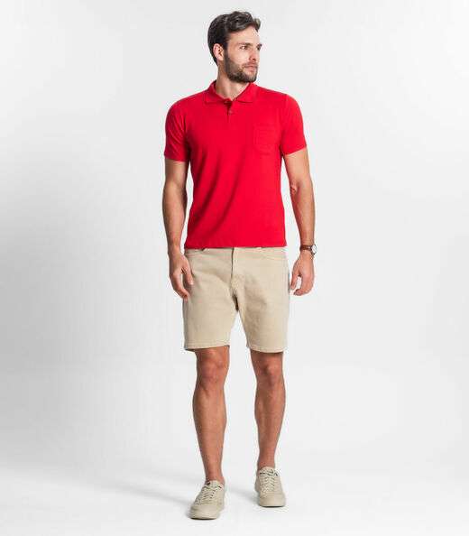 Polo Masculina Com Bolso Cotton Leve Diametro Vermelho