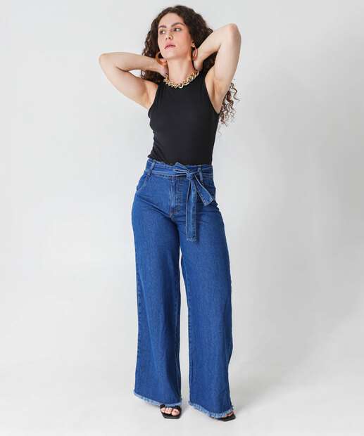 Image_Calça Jeans Wide Leg Feminina Marisa Azul