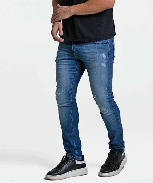 Calça Masculina Jeans Destroyed Skinny Sawary