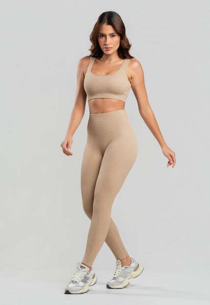 Conjunto Fitness Calça e Top Sem Costura Bege Salvatore