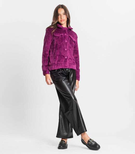 Jaqueta Juvenil Feminina Com Pelo Minty Roxo