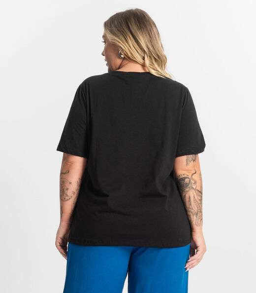 Camiseta Meia Malha Plus Size Secret Glam Preto