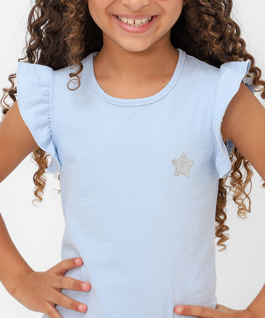 Blusa Infantil Cotton Textura Marisa Tam 4 a 10 Azul