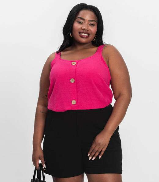 Regata Feminina Plus Size Secret Glam Rosa