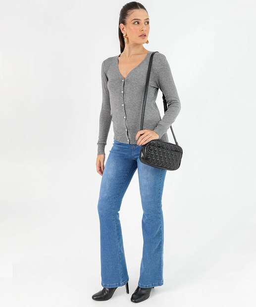 Cardigan Feminino Botões Pérolas Sintéticas Marisa Cinza