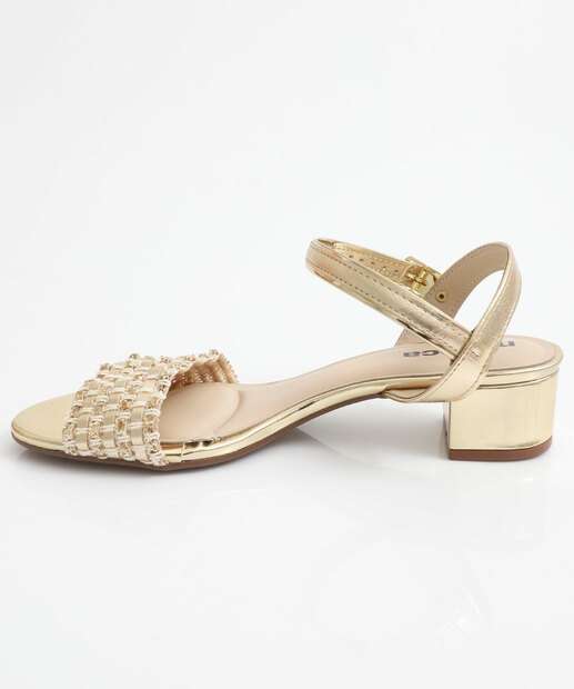 Sandália Feminina Salto Grosso Metalizada Moleca Dourada