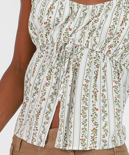Blusa Feminina Alças Finas Floral Marisa Off White