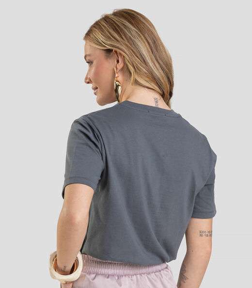 T-Shirt Feminina com Estampa de Frutas Dianna Cinza