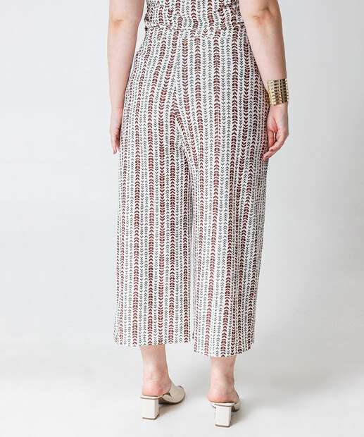 Calça Plus Size Feminina Pantacourt Estampada Marisa Off White