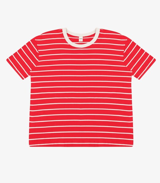Image_T-Shirt Feminina Básica Listrada Em Cotton Rovitex Laranja