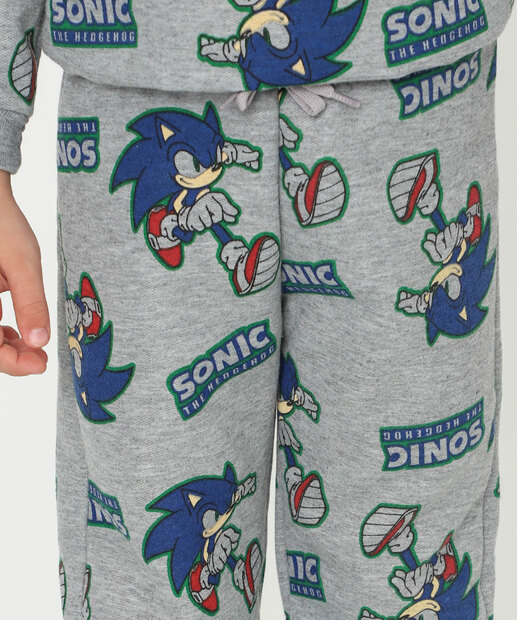 Calça Infantil Jogger Moletom Sonic Tam 4 a 10 Cinza