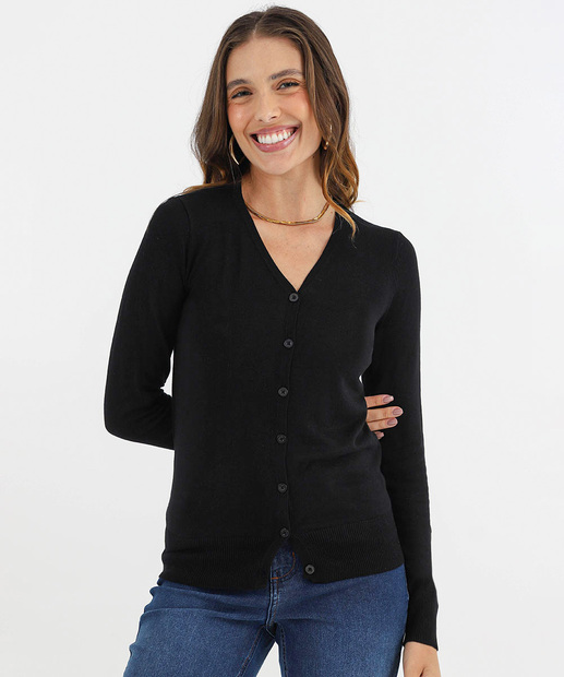 Cardigan Feminino Botões Alongado Marisa Preto