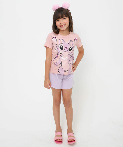 Blusa Infantil Bolsa Stitch Disney Tam 4 a 10 Rosa