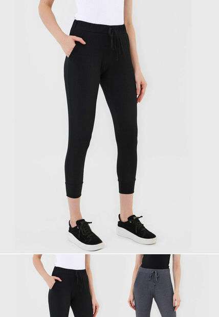 Kit 2 Calças  Jogger Comfy Malha Canelada Preta e Grafite