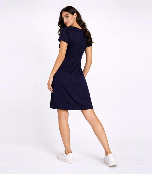 Vestido Feminino Curto Com Manga Infinita Cor Azul