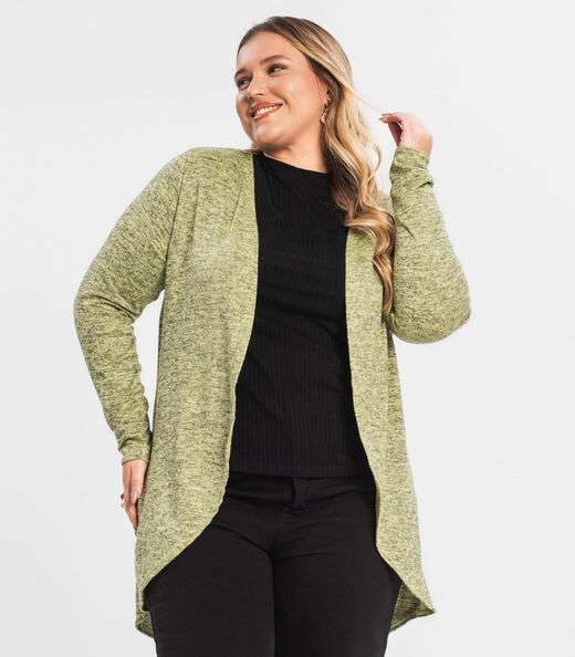 Cardigan Feminino Plus Alongado Infinita Cor Amarelo