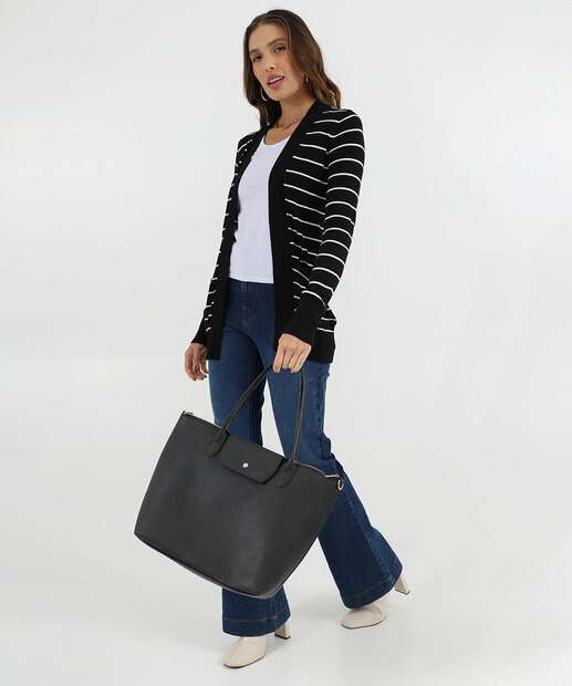 Cardigan Feminino Tricô Alongado Listrado Marisa Preto