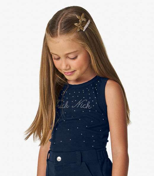 Regata feminina em Cotton Leve Trick Nick Azul Marinho