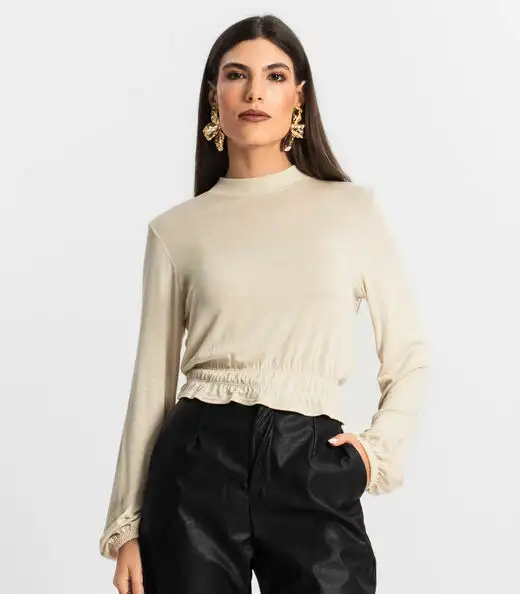 Blusa Feminina Tricot Manga Longa Endless Bege