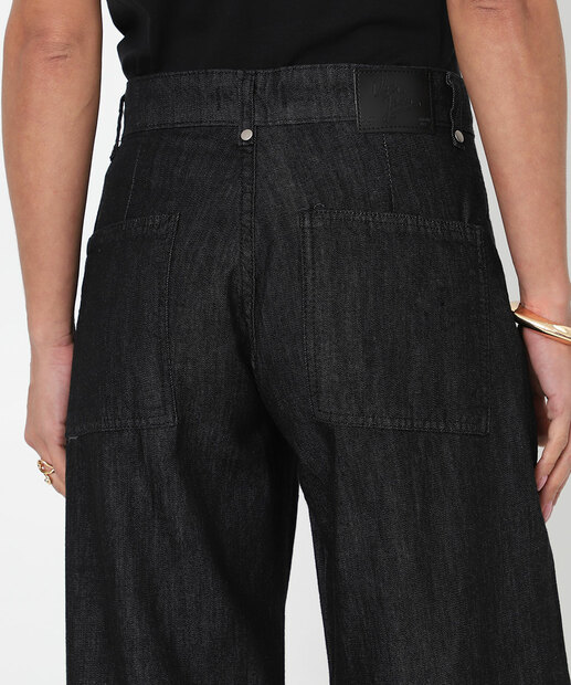 Calça Feminina Jeans Wide Leg Petit Preto