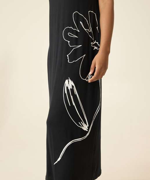 Vestido Midi Feminino Estampa Flor Marisa