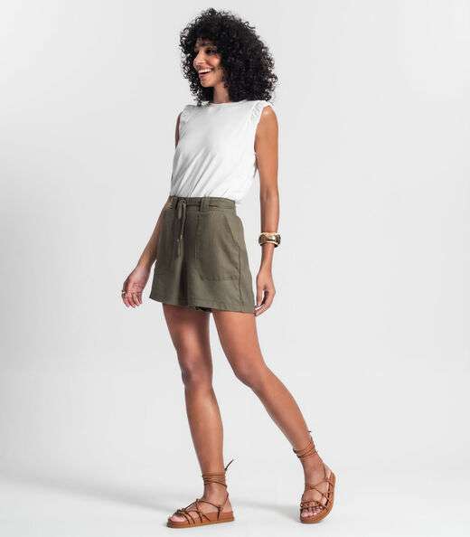 Shorts Feminino Em Linho Rovitex Verde