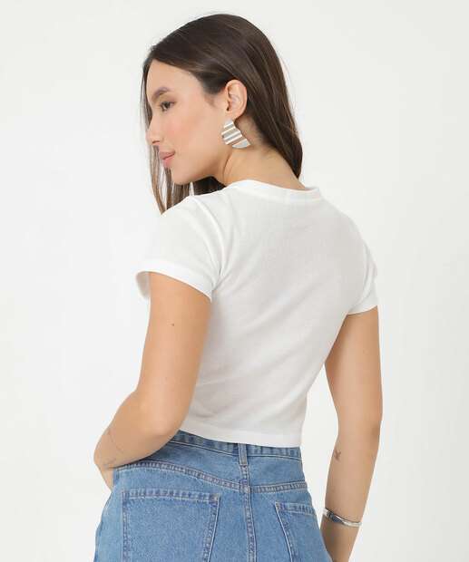 Blusa Cropped Feminina Estampada Manga Curta Marisa