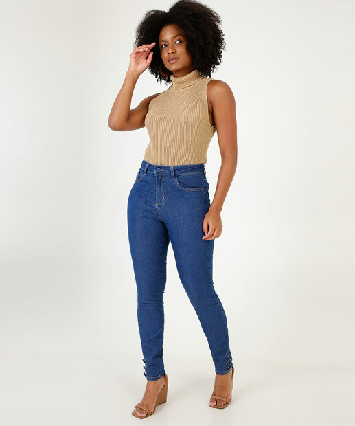 Calça Jeans Skinny Feminina Bolsos Botões Marisa