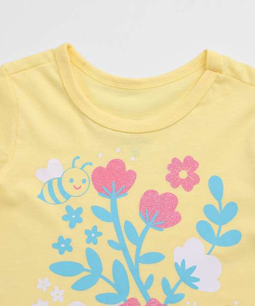 Camiseta Infantil Flores Manga Curta Marisa Tam 1 a 3