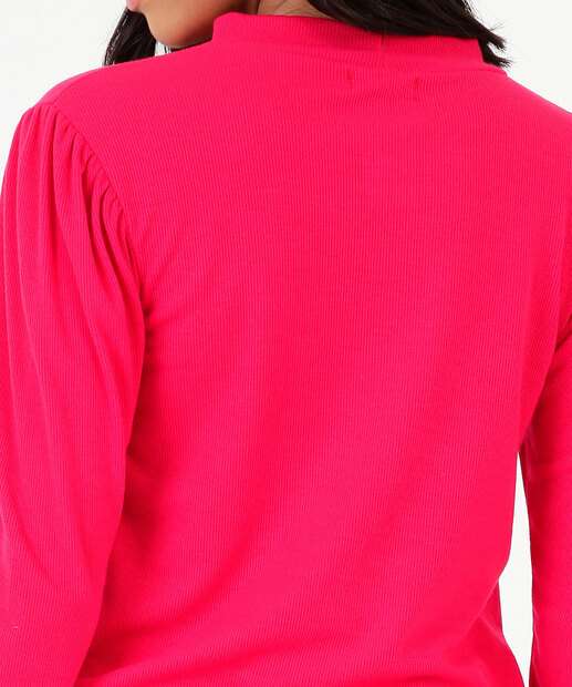 Blusa Feminina Canelada Gola Alta Manga Longa Marisa