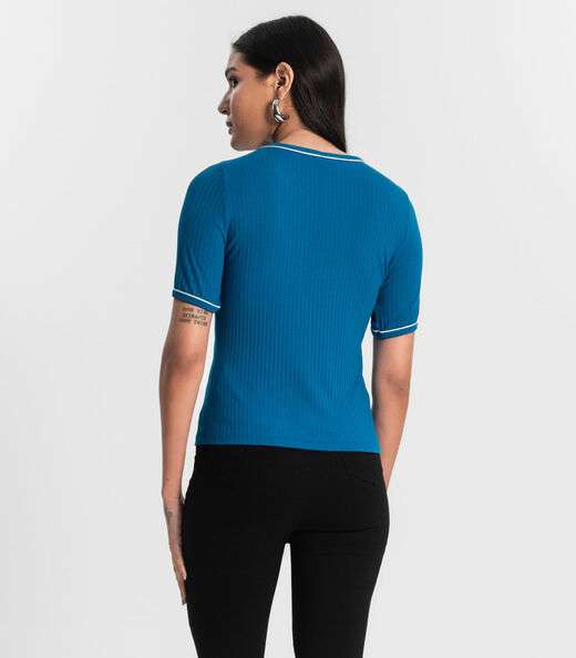 Blusa Feminina Ribana Canelada Azul