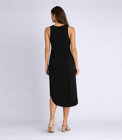 Vestido Feminino Regata Midi Com Fenda Good Bless Preto