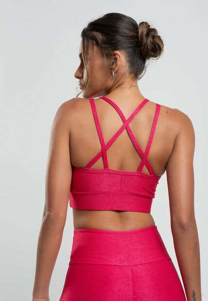 Top Suplex Canelado Brilho com Decote Alto e Tiras Rosa Salvatore Fashion
