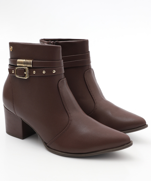 Bota Feminina Cano Curto Salto Grosso Via Uno Marrom