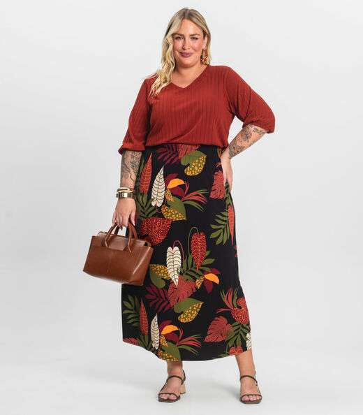 Blusa Canelada Plus Infinita Cor Laranja