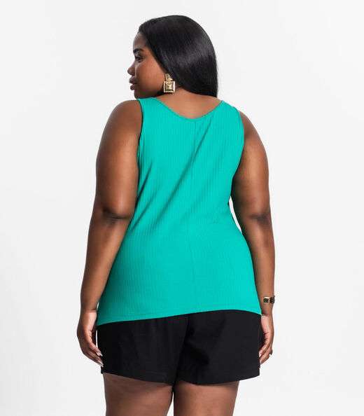 Regata Plus Size Em Ribana Canelada Secret Glam Verde