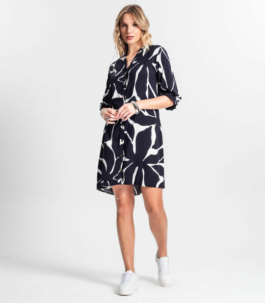 Vestido Chemise Estampado Feminino Endless Preto