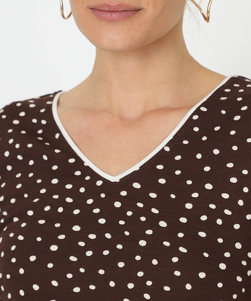 Blusa Feminina Open Shoulder Estampa Poá Marisa Marrom