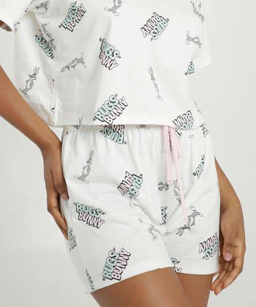 Pijama Feminino Pernalonga Manga Curta Looney Tunes
